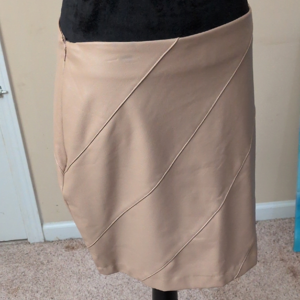 Versona Beige Faux-Leather Diagonal Panel Mini Skirt